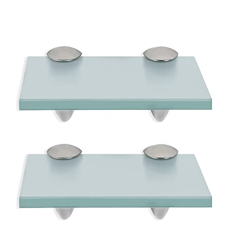 Randaco 2X Glasablage Wandhalterung, Mattglas 8mm ESG Sicherheitsglas Halterung, perfekt geeignet als Duschregal/Badablage für Bad, Küchen,Balkon (20x10x0.8 cm)