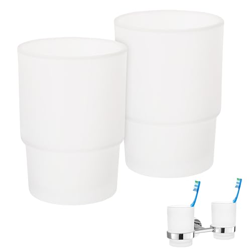 Dokeno Zahnbürstenbecher, 2 Stück Wand Ersatz Zahnbürstenbecher aus Milchglas Set, Wiederverwendbar Ersatzglas Badezimmer Becher, Mundspülbecher für Badezimmer Zubehör, Haushalt, Hotel (Frosted)