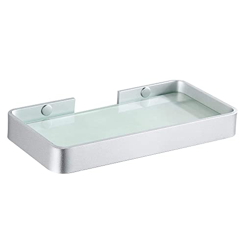 Hoomtaook Badregal Ohne Bohren Duschablage Ohne Bohren Hartglas Badregal Rechteckiges Duschcaddy Ablage Organizer Nail-Free Kein Schaden Rostfreier Korb Für Küche Badezimmer Zubehör Silber