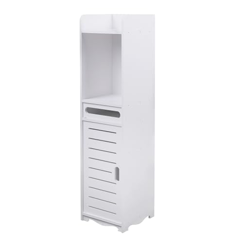 HauTour Badezimmerschrank, Toilettenschrank, Badschrank, schmales Badregal, Verstellbare Ablagen, platzsparend, für kleine Räume, einfache Montage,Weiß 20 * 20 * 80cm