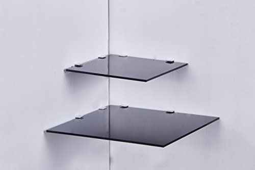 Euro Tische Glas Eckregal 35 x 35 cm, Wandregal für Badezimmer, Duschregal Bad, Glas Badregal mit 6mm ESG Sicherheitsglas, Verschiedene Größen (Schwarz)
