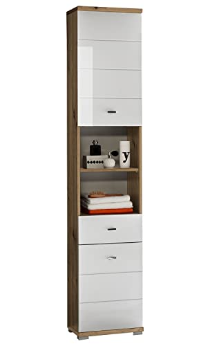 Nicht Zutreffend Hochschrank Badezimmerschrank Badregal Badmöbel | Dekor | Artisan Eiche | Weiß Hochglanz | 1 Schublade | 2 Fächer | 2 Türen | BxHxT 38x190x30 cm
