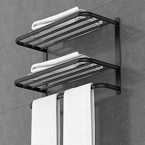 BOYORC Edelstahl Handtuchhalter Ohne Bohren Handtuchstange Wand zubehör badetuchhalter Geeignet küche hantuchhalterung (Schwarz 3 Schicht)