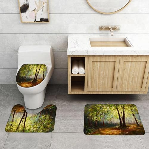 EMCLKS Badezimmermatten 3 Stück rutschfeste Badematte Teppiche, Badezimmer-Garnitur,U-fö rmiger Teppich,Valentinsmuster mit Blumen und lebendigen Herzen (88),Waschbar Matte