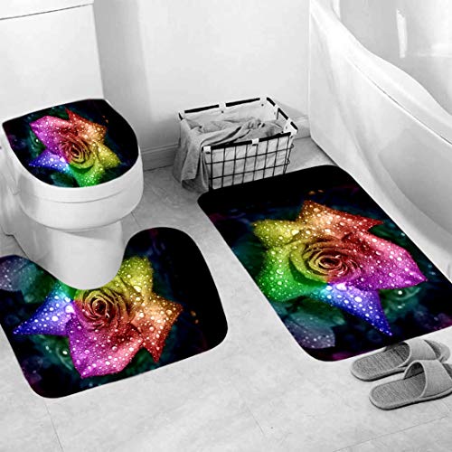 3-Teilige Badezimmer Garnitur Bunte Blumen rutschfeste & Waschbare Badematte Mit U-Ausschnitt, Toiletten-Vorleger, Saugstark 45X75Cm
