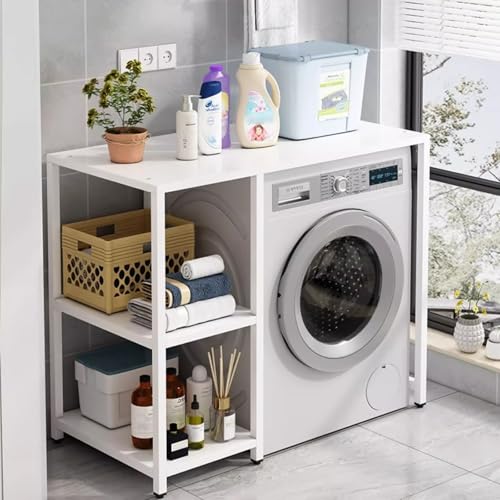 Waschmaschinenregal Überbau mit Ablagefächern Multifunktional Badregal Stehend, Edelstahl Toilettenregal,Platzspare nder Badezimmerträger(White,1 00 * 60 * 95cm)