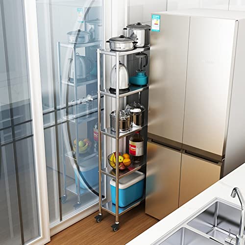 Nischenregal Küchenwagen Badrollwagen Extra Hoch 5-stufig Küchenregal Mit Rädern, Rollender, Schlanker Organizer-Wagen Für Kleine Räume, Rostfreier Stahl Schmale Regaleinheit ( Size : 26x60x147cm )