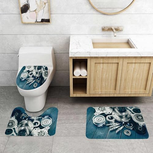 EMCLKS Badezimmermatten 3 Stück rutschfeste Badematte Teppiche, Badezimmer-Garnitur,U-fö rmiger Teppich,Ersatzteil für weißes Auto, Verschiedene Autoteile, Kfz-Service, Mechaniker,Waschbar Matte