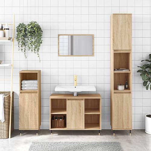 Homgoday Badschrank mit viel Stauraum Badezimmerschrank Aufbewahrungsschrank Badezimmer Badregal Badmöbel Schrank für Bad Wohnzimmer Flur Schlafzimmer Sonoma-Eiche 30x30x100 cm Holzwerkstoff