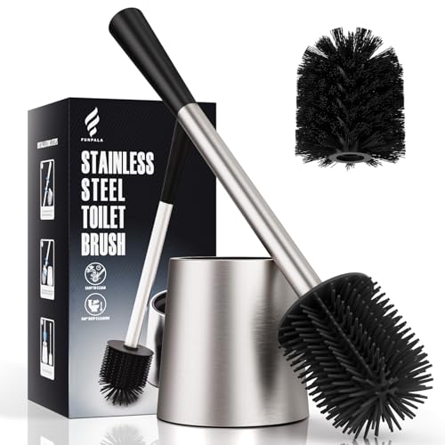 Klobürste, FUNPALA Edelstahl Silikon Toilettenbürste, WC Bürsten mit Randreiniger und 2 Bürstenköpfen, Stehen Kloburstenhalter Set für Badezimmer