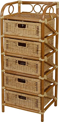 korb.outlet Rattan Korb Kommode mit 5 Körben Rattan Korb Regal Badregal Regalkommode mit 5 Schubladen Korbregal Honig