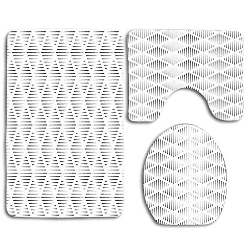 Geometrisch Regelmäßig Geometrisch Gekacheltes Gitter Rhombus Abstrakt Kreative Kreativitätskurve Zarte 3-teilige Badezimmergarnitur Teppich Konturmatte + Toilettendeckelabdeckung + Badematten