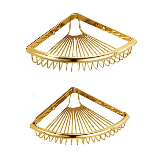 KLZUOPT Exquisite Badezimmerregale Badregale, Duschecke Anti-Rost-Badezimmer-Stat iv Vollkupfer Badezimmer-Dreieck-Korb Badezimmerregal Gold 2 Schichten 30 x 21 cm Badezimmer