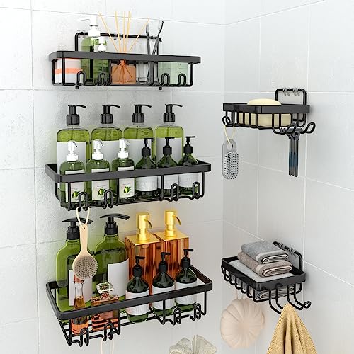 TGNISI Duschablage Ohne Bohren 5 Set mit Seifenhalter Badezimmer Regal Badezimmer Organizer Schwarz