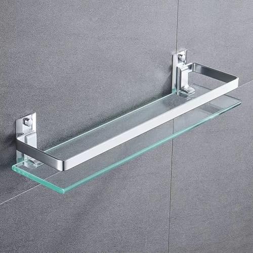 Melairy Glas Duschablage Glasregal Duschregal Glasregal Glasablage für Badezimmer Wandregal Badregal Dusche Ablage Bad Gebürstet 25cm