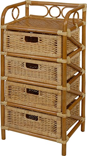 korb.outlet Rattan-Badregal Kommode mit 4 Schubfächern Regal Vier Schubladen Rattan Rattanmöbel Honig Badregal Korb