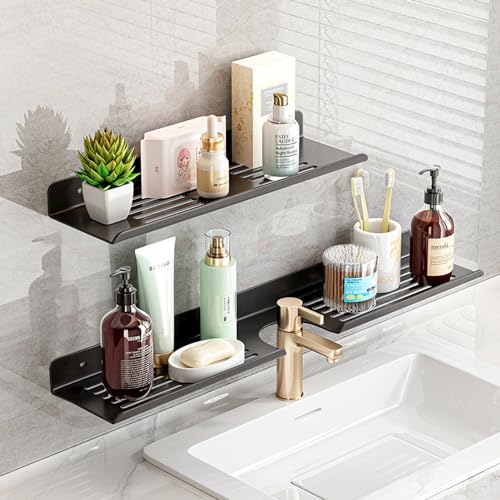 LIMITADA 2 Stück Wandregal ohne Bohren,40CM Duschkorb Selbstklebend Edelstahl,Badezimmer Regal Rostfrei,Duschregal Edelstahl,Wasserhahn Badregal,50CM Duschablage Schwarz Matt für Badezimmer Küche