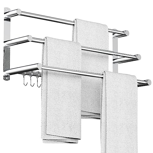 Handtuchhalter Ausziehbar 43-78CM 304 Edelstahl Ohne Bohren 3M Kleber Handtuchstange Wand Wandregal Geeignet für Badezimmer küche badetuchhalter (Upgrade Silber 3-Schicht)