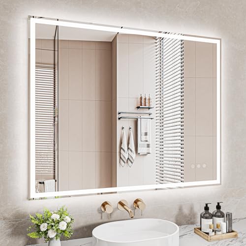 Badezimmerspiegel Led Badspiegel, Speicherfunktion, Touch-Schalter, Druckknopf, Dimmbar, 3 Lichtfarbe Einstellbare Spiegel Bad mit Beleuchtung, Badspiegel mit Wandspiegel, Beschlagfrei 80x100 cm