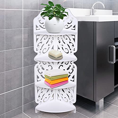 FROPIJ Stehend Eckregal Bad & 4-Etagen Eckregal Badezimmer - Duschregal Ecke, Stabil, Platzsparendes, Ohne Bohren - Dusch Organizer Weiß Kleines Badregal für Dusche, Badezimmer (19x19cm)