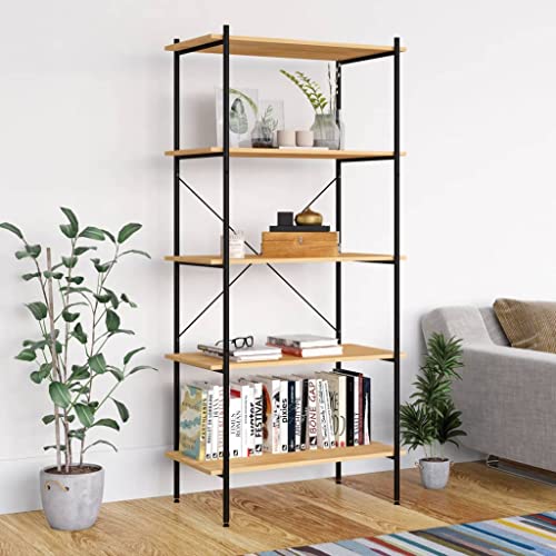 FIRBNUS Regal mit 5 Böden 80x40x163 cm Holzregal Regal Metall Regal Badezimmer Badregal Stehend BüCherregal Holz Kinderregal Mit Boxen Badezimmer Regal Metallregal Schwarz und Eiche-Optik