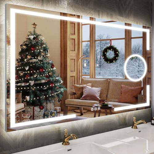 STARLEAD Badezimmer-Spiegel-mit-Be leuchtung 120x70cm, Badezimmerspiegel mit Touch Schalter und Entfoggen, 5X Vergrößerungsspiegel-mi t-Licht, IP44, Einstellbare Helligkeit, Horizontal