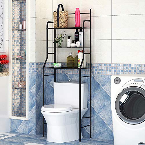 3-lagig lackiert Stahl WC-Regal Toilettenregal Badregal Ablage für Badezimmer, 165*55*26cm (schwarz)