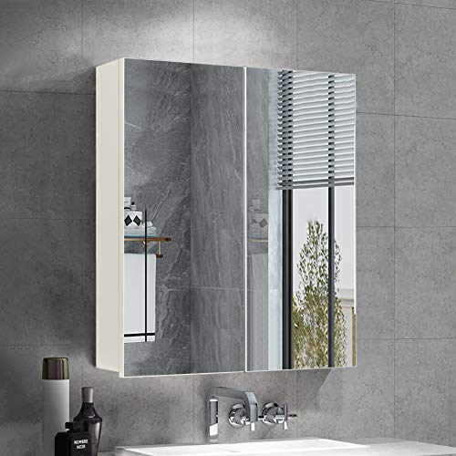 OFCASA 2 Türen Badezimmer Spiegelschrank Wandmontage Badezimmer Aufbewahrungsschrank mit Spiegel Verstellbare Ablagen Schrank für Badezimmer Dusche Raum 50 x 60 x 15 cm