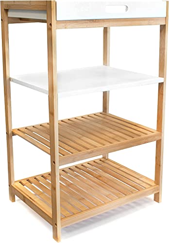 osoltus Küchenregal mit abnehmbarem Tablett, aus Bambus, als Badregal freistehend, HBT 70 x 43 x 33 cm, Natur, weiß
