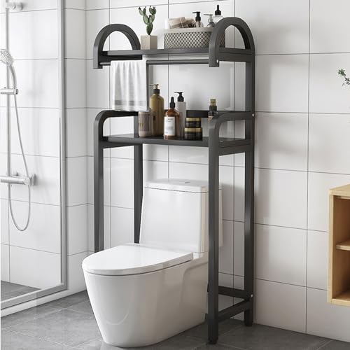 GAMAK Toiletten Regal 50/70cm Breit, Badregal Stehend Schmal, Badezimmerregal mit 2 Ablageflächen, Platzsparend, Leicht Zu Montieren Platzsparer für Kleine Räume (Color : Black+Black, Size : 70cm)