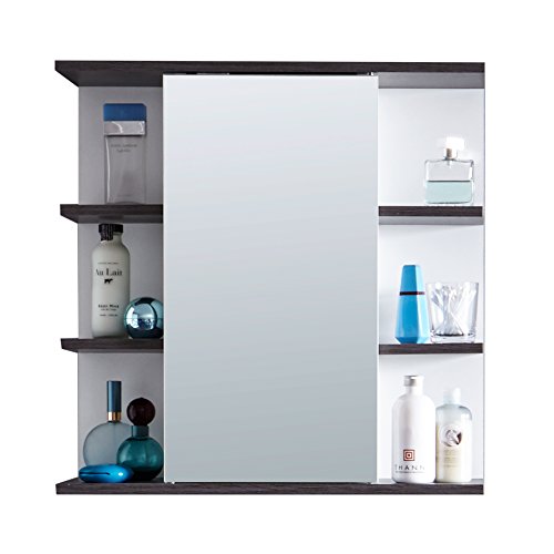 trendteam smart living Badezimmer Spiegelschrank Spiegel California, 60 x 60 x 20 cm in Weiß, Absetzung Rauchsilber mit viel Stauraum und offenem Fächern