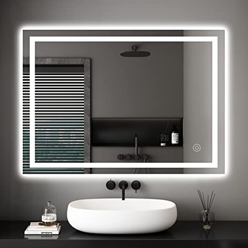Dripex Badezimmerspiegel Wandspiegel LED Badspiegel Beleuchtung Touch Schalter Beschlagfrei Kaltweiß 6400K Energiesparend Lichtspiegel 50x70 cm