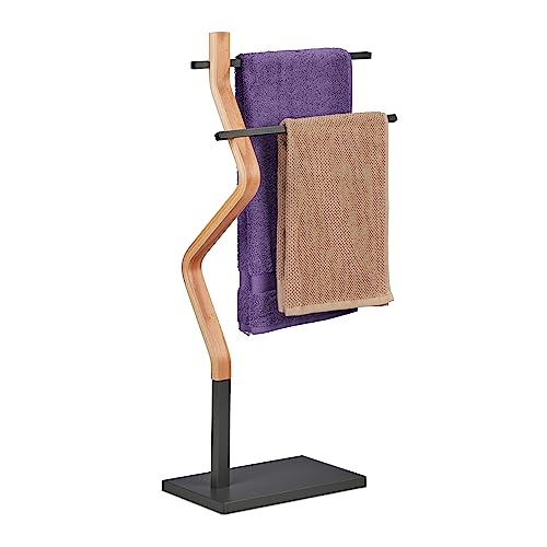 Relaxdays Handtuchständer geknicktes Design, 2 Metallstangen, HxBxT: 85x43,5x20 cm, Badständer, Stahl & MDF, Natur/grau