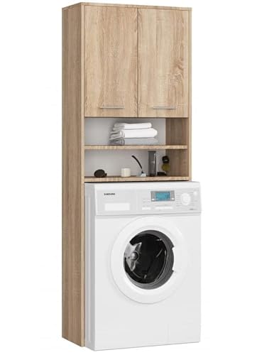 3E 3xE living.com 3xEliving Waschmaschinenschrank KORALIA mit 2 Türen, für Waschmaschine oder Trockner, Hochschrank Badregal Badschrank in Sonoma Eiche