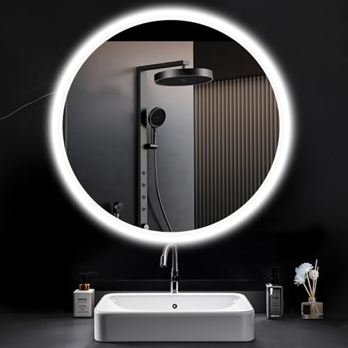 PESENXAN Badspiegel mit Beleuchtung Runder, 50cm Spiegel Rund mit Beleuchtung, Badezimmerspiegel Wandspiegel mit Touchschalter und Explosionsgeschütztes Glas, 6500K, IP44 Wasserdicht