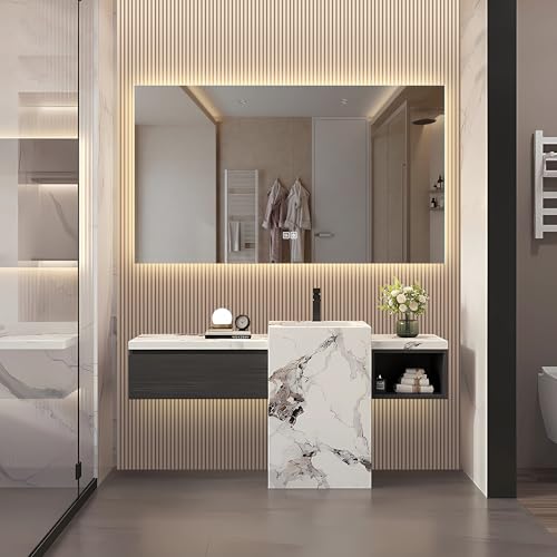 DAHUEN Badspiegel mit Beleuchtung 80x140, LED Badspiegel mit 3 Lichtfarben, Spiegel mit Touch Dimmbar Warm und Weiß Licht Beschlagfrei Wandspiegel für Badezimmer, Bad, Rechteck (80x140cm)