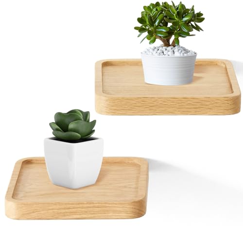 Mafagwre Wandregal Bambus, 2er Set Regal Wand, Schweberegal Kleine Natürliche Regal Holz Wandboard-15x15cm Regale für Wände, Raumdekoration & Pflanzenpräsentation
