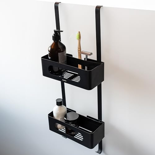 Dolvhin Duschablage zum Hängen | Patentiertes Duschregal ohne Bohren | Edelstahl Badregal Shampoohalter Dusche | Duschkorb hängen | Organizer zum Aufhängen | Duschablage hängend | Schwarz Matt