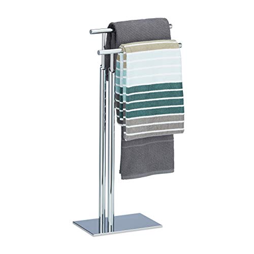Relaxdays Handtuchhalter stehend PAGNONI, Handtuchständer 2-armig, HBT 78 x 46 x 20 cm, Standhandtuchhalter Chrom, silber