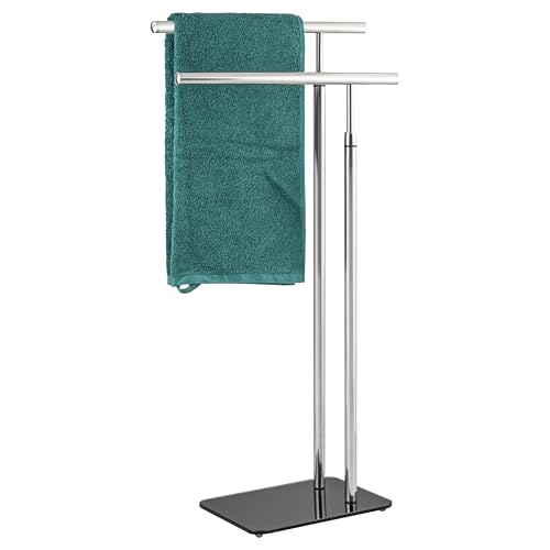 bremermann Stand-Handtuchhalter freistehend, 2 Stangen, Handtuchständer, Edelstahl und Glassockel