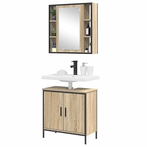 Eleganz Badezimmermöbel-Set 2-teilig mit Regal und Tür aus Holzwerkstoff - Modernes Badregal mit Stauraum für kleine Bäder - Praktische Aufbewahrungslösung