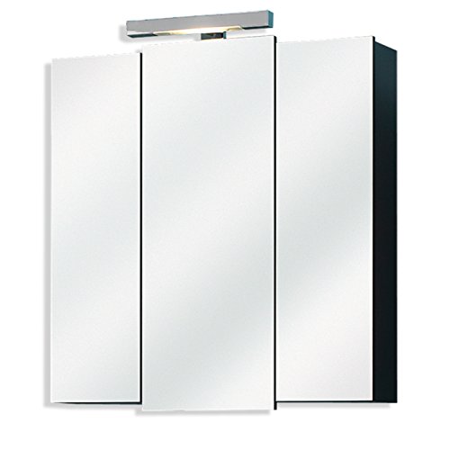 Pelipal Badezimmer-Spiegelschrank ; 311 in Grau-Anthrazit Glanz mit LED-Beleuchtung, 68 cm breit | Badschrank; mit 3D-Spiegel, 3 Türen und 6 Einlegeböden
