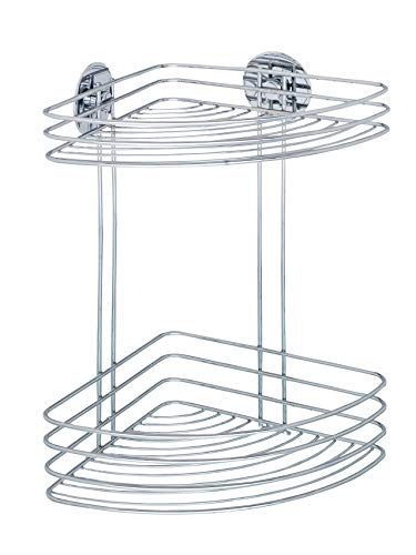 WENKO Turbo-Loc® Eckregal 2 Ablagen - Befestigen ohne bohren, Stahl, 26.5 x 33 x 20 cm, Chrom
