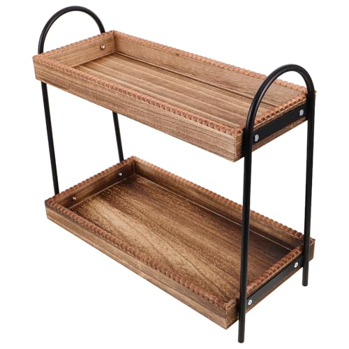 DEARMAMY 2 Stöckiges Holzregal für Küchenarbeitsplatte und Badezimmer Multifunktionales Aufbewahrungsregal für Kosmetik Hautpflege und Gewürze Platzsparender Organizer