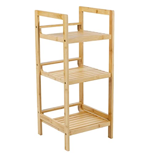 Gravidus Bambus Badregal platzsparendes Standregal für Bad & Wohnbereich3 Ablagen natürliche Optik Handtuchregal Badezimmer Küche Bad