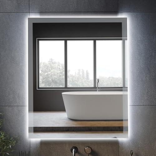 PetHot Badspiegel mit Beleuchtung 60x50 cm Led Spiegel mit Touch Schalter, Badezimmer Wandspiegel Badezimmerspiegel Energiesparend Lichtspiegel