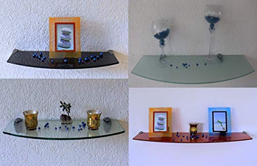 Trend-System Glas Wandregal Claro Convex, geschwungen, Badregal, klar oder satiniert, Farben/Größen wählbar, mit verschiedenen Wandhalterungen (Claro S satiniert 60x20-25x0,8 cm, Clip Maxi Chrom)