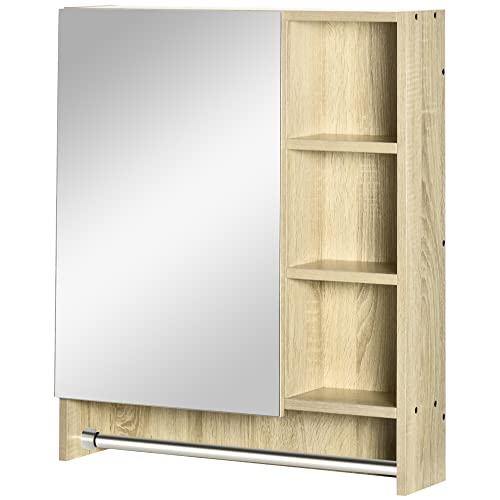 kleankin Spiegelschrank Badezimmer Wandschrank Badspiegelschrank mit Soft-Close-Funktion Badmöbel mit Handtuchhalter und 6 Ablagen bis 15 kg Weiß 60 x 15 x 70 cm