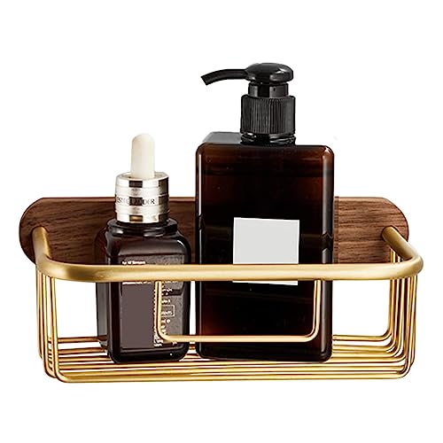 Duschablage Badregal Badezimmer Regal Wandmontierter Duschkorb, Ohne Bohren, Badregal, Holz, Raumaluminium, Für Badezimmer, WC Duschregal Duschkorb (Color : Gold, Size : 21 * 14cm)