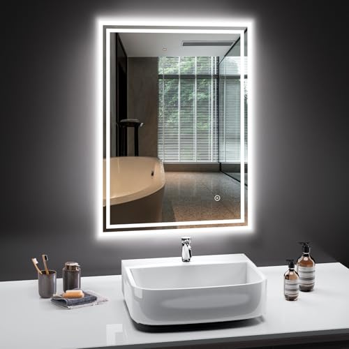 PESENXAN Badspiegel mit Beleuchtung 45x60cm, LED Spiegel Bad mit Touchschalter, Badezimmer Spiegel mit Beleuchtung, Explosionsgeschütztes Glas, IP44 Wasserdicht